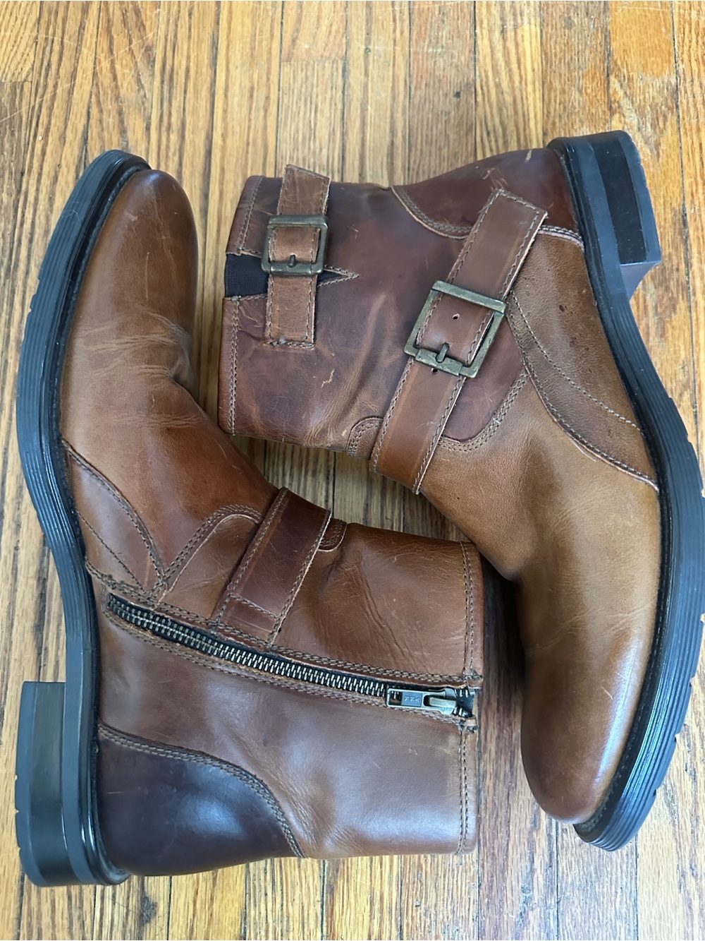 Vintage GBX Men’s Brown Leather Ankle Boots - Classic Zip & Buckle 11M
